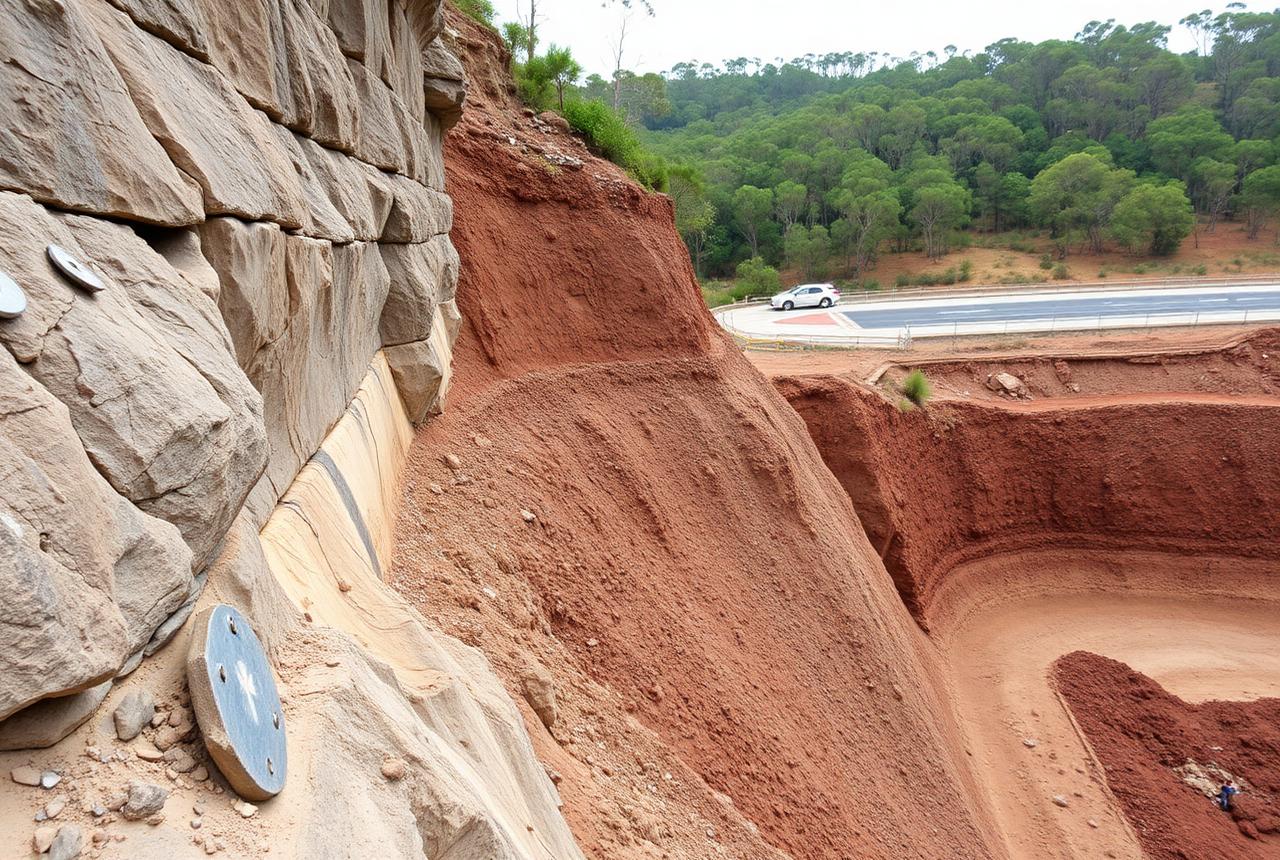 Highway rock cutting — soil nails and shotcrete